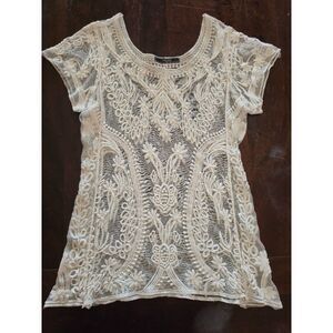 Vintage Anthropology Dulcie White Lace Overlay Cottagecore Blouse Size Small